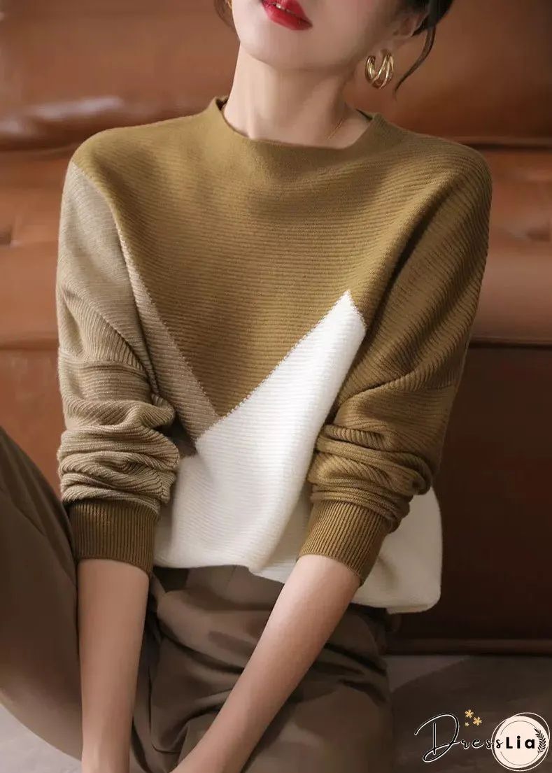 Women O-Neck Patchwork Thick Woolen Knitted Sweaters Long Sleeve