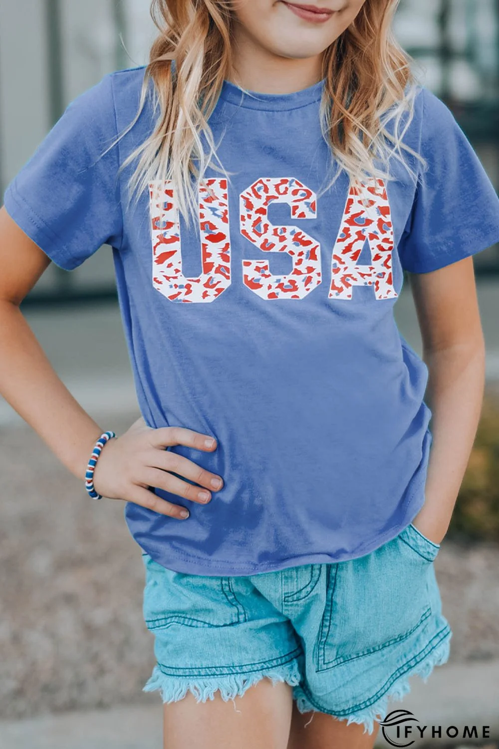 Parent-child Matching USA Leopard Print Kids T-Shirt | IFYHOME
