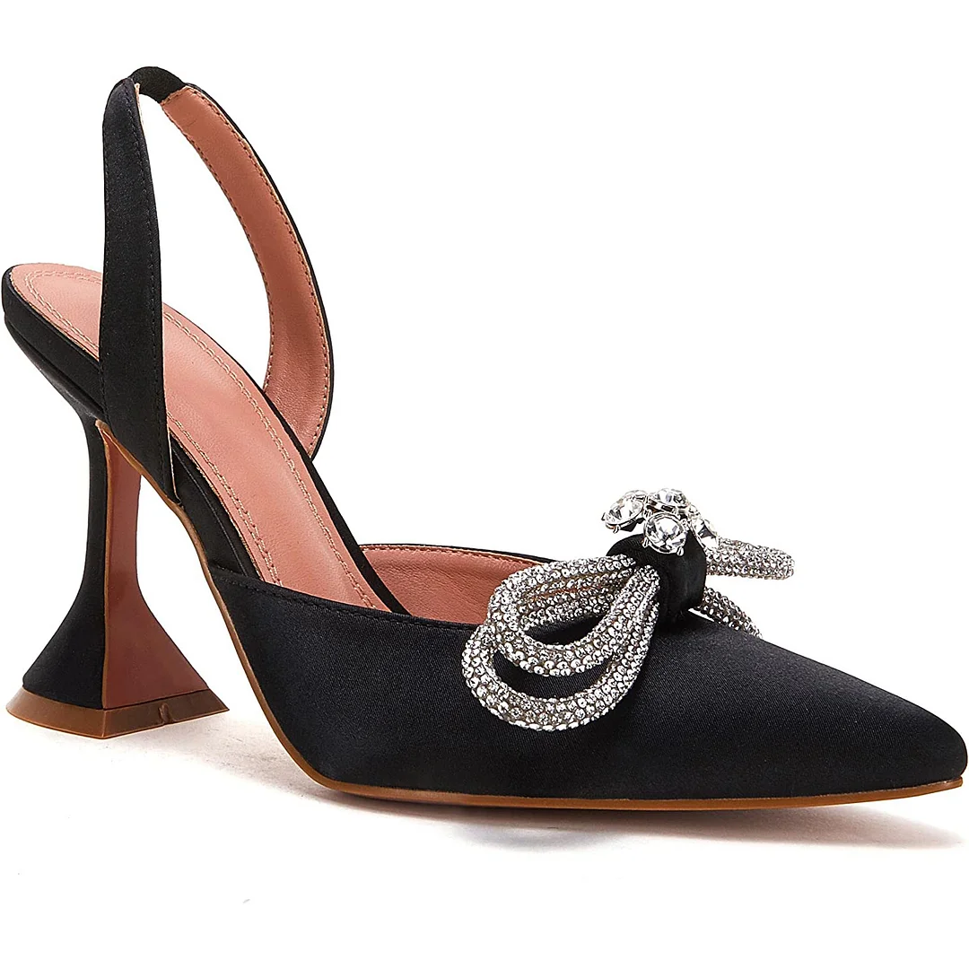 95mm Begum Crystal Bowknot Party Wedding Heels Slingback Women's Pumps-MERUMOTE