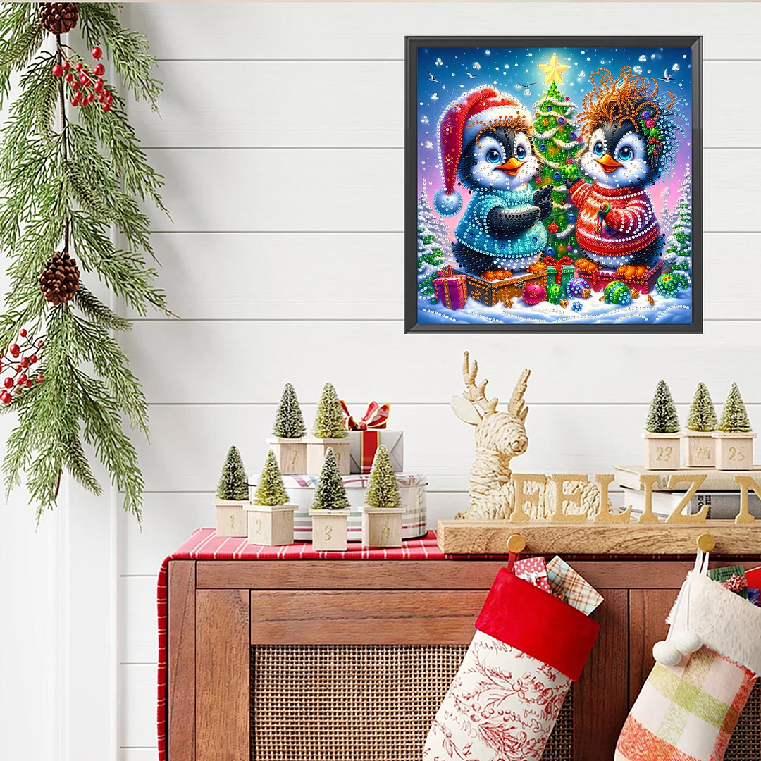 Christmas Penguin - Diamond Painting - Partial Special Shaped Drill(Canvas|30*30cm)