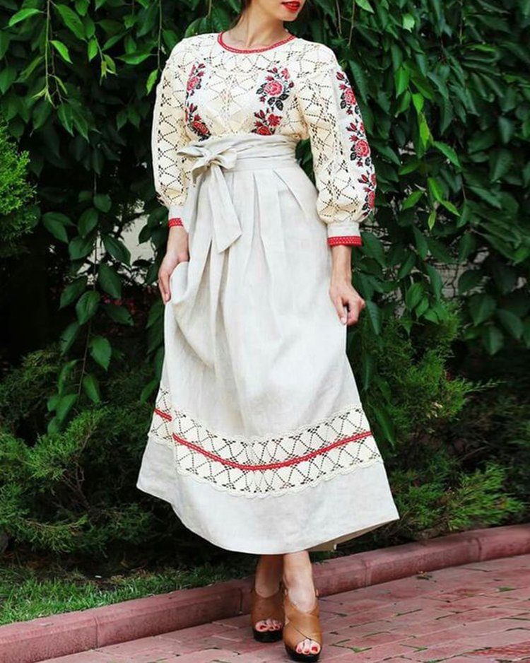 ethnic lace embroidered maxi dress