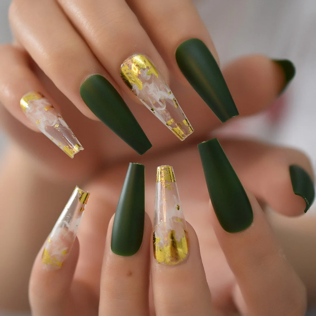 Glossy Nail Tips With 6pcs Foil Press On Nails 2021 Coffin Fingernails Extra Long Manicure With Design Supplies For Professional-Nail Inspo