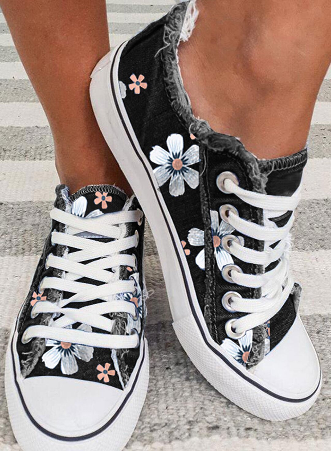 Women's Sneakers Floral Lace-up Canvas Shoes