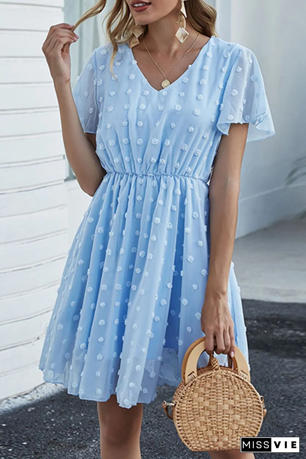 Fashion Sweet Solid Split Joint V Neck A Line Dresses