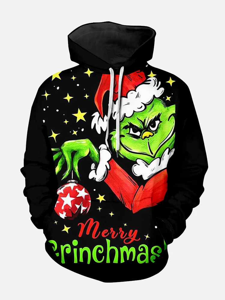 Men's Revisited Classic Christmas Character Print Hoodie PLUSCLOTHESMAN