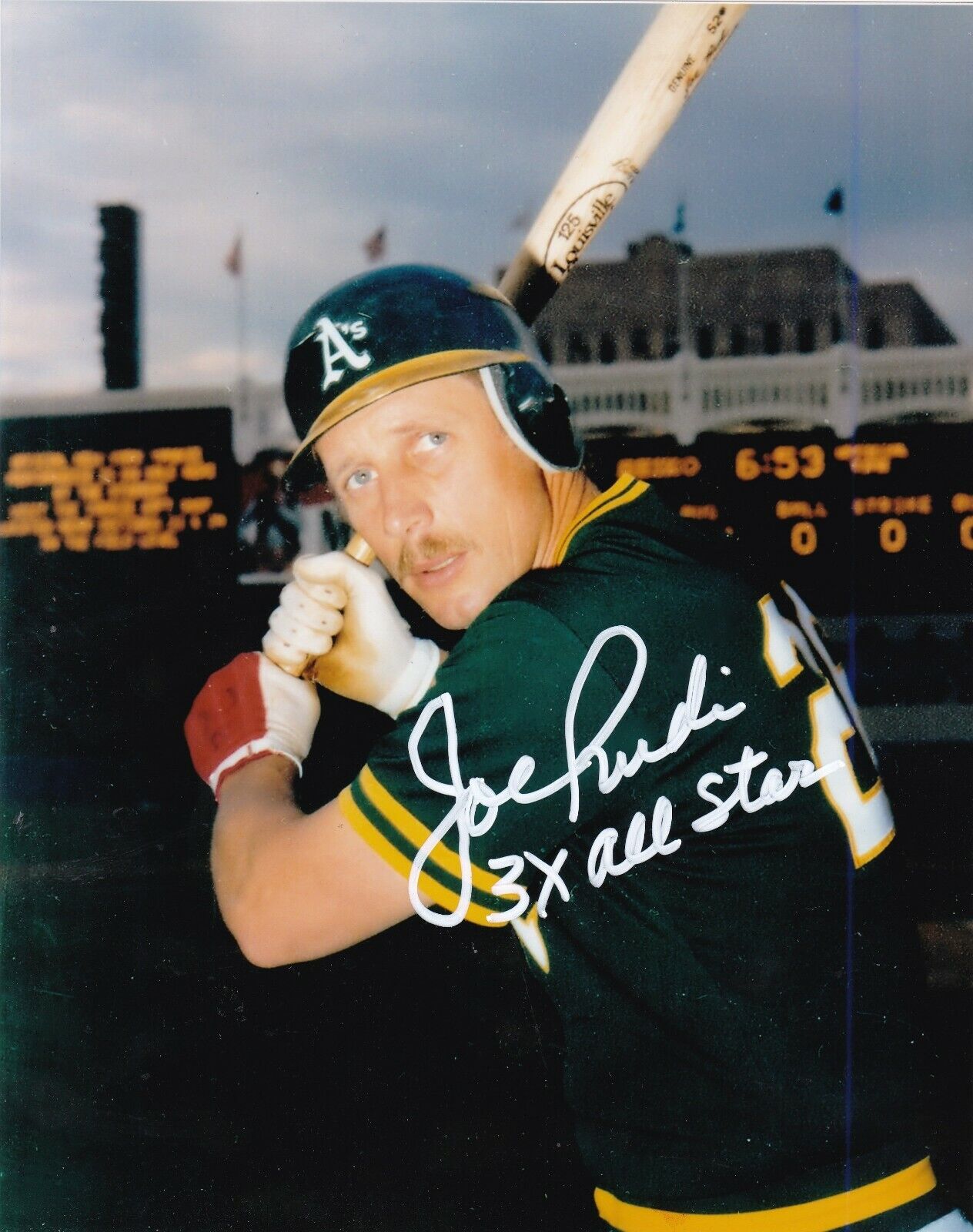 JOE RUDI OAKLAND A'S 3 X ALL STAR ACTION SIGNED 8x10