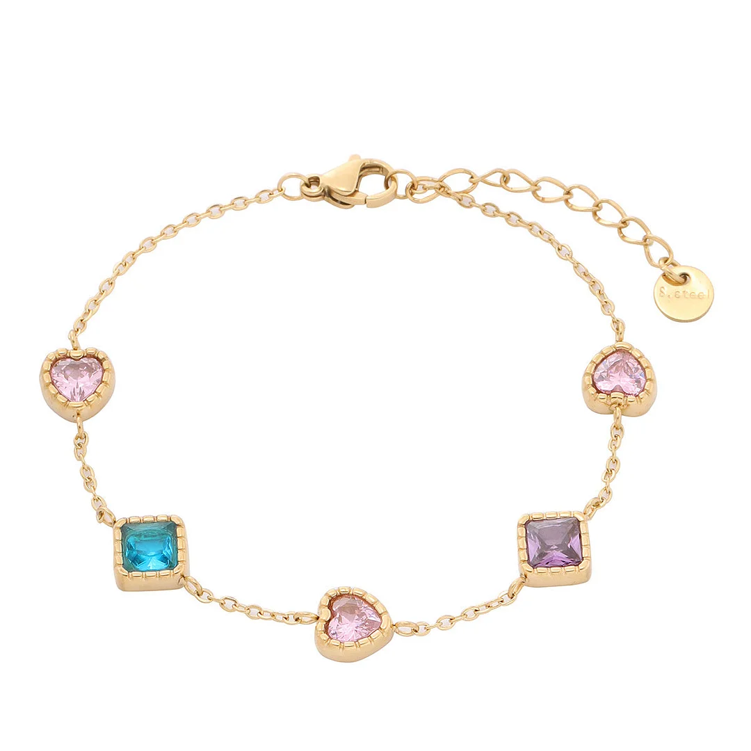 18K Gold Diamond Heart Titanium Steel Bracelet