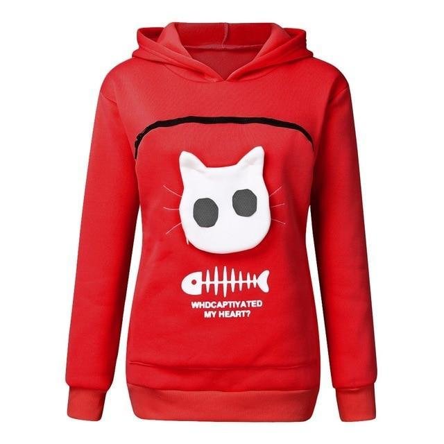 Women Carry Breathable Polyester Pullover Sweatshirt Cat Pouch Hoodie