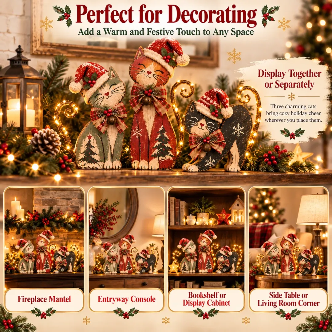 Lighted Christmas cat trio product detail