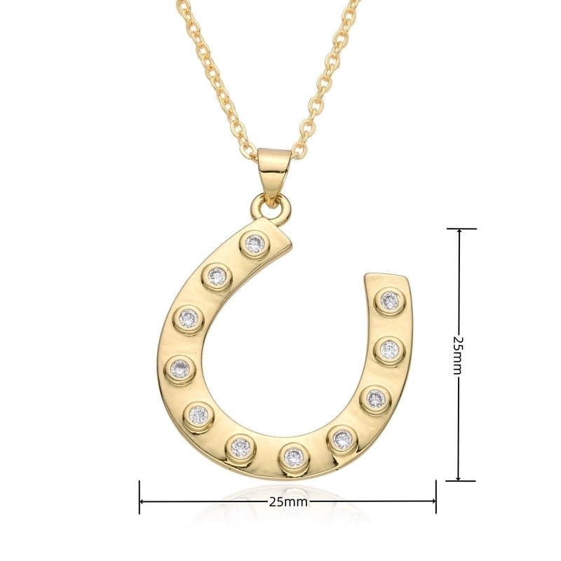 Copper 18K Gold Plated Inlay Horseshoe Zirconia Pendant Necklace