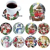 8Pcs Snowman DIY Wood Diamond Painting Coasters Kit with Round Base
