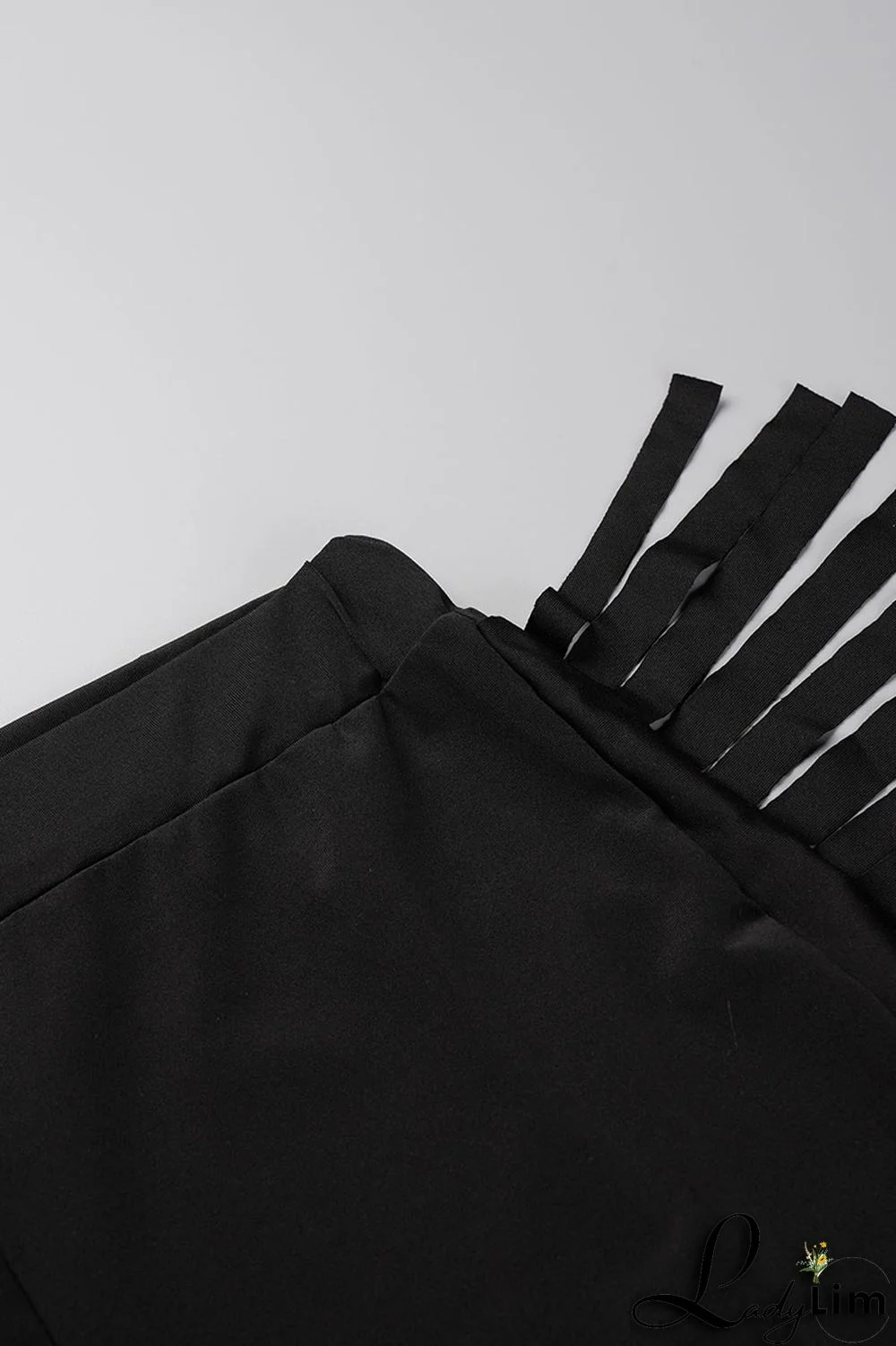 Black Fashion Casual Solid Tassel Patchwork O Neck Sleeveless Two Pieces