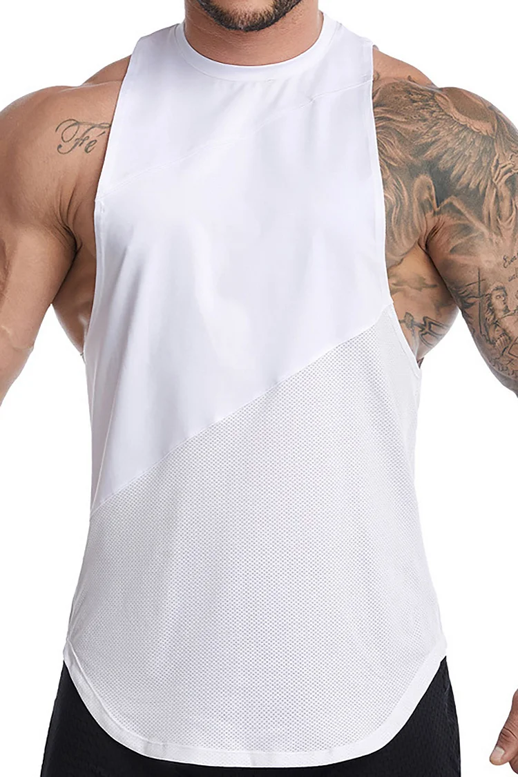 Men's Patchwork Irregular Hem Sleeveless Loose Solid Color Tank Top