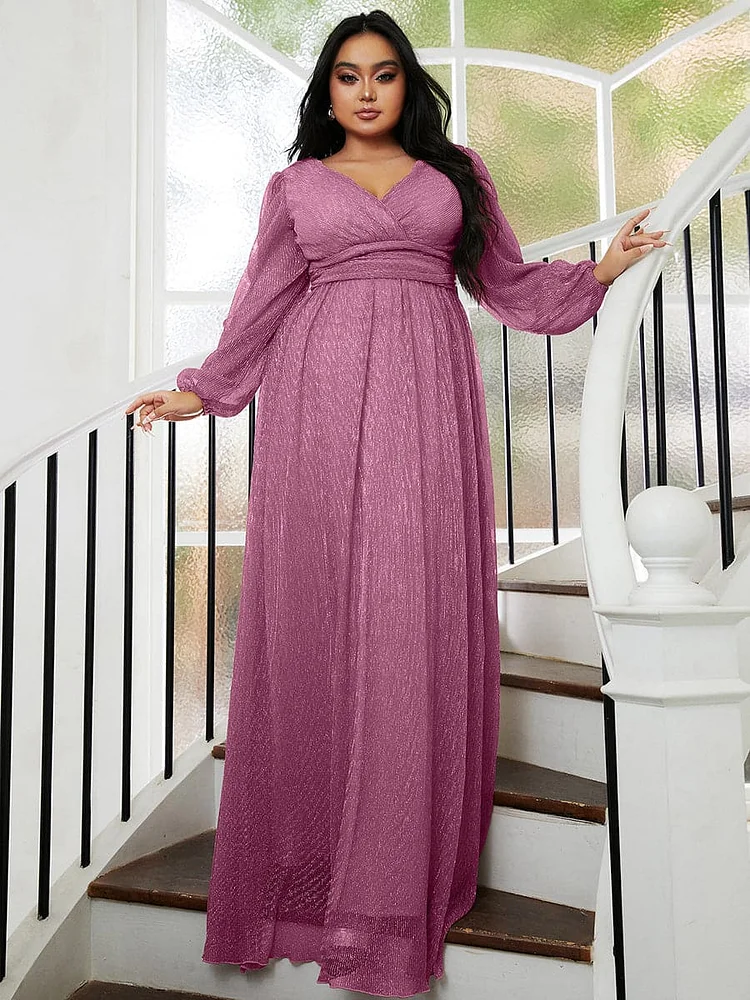 Plus Size Backless V Neck Tulle Maxi Evening Dress PXH2101