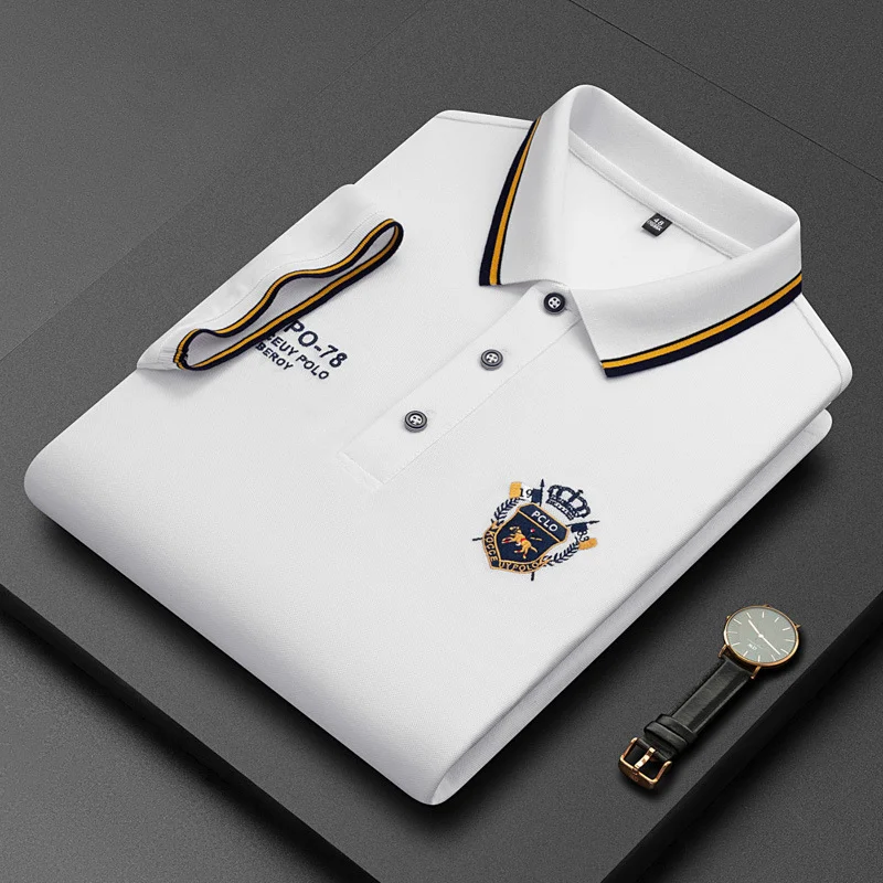 Men's Solid Color Business Lapel Embroidered Polo Shirt