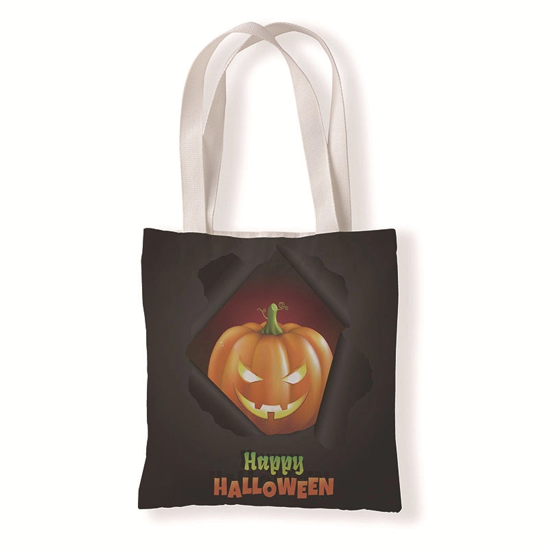 Halloween Women’s Medium Canvas Pumpkin Letter Elegant Streetwear Square Open Canvas Bag