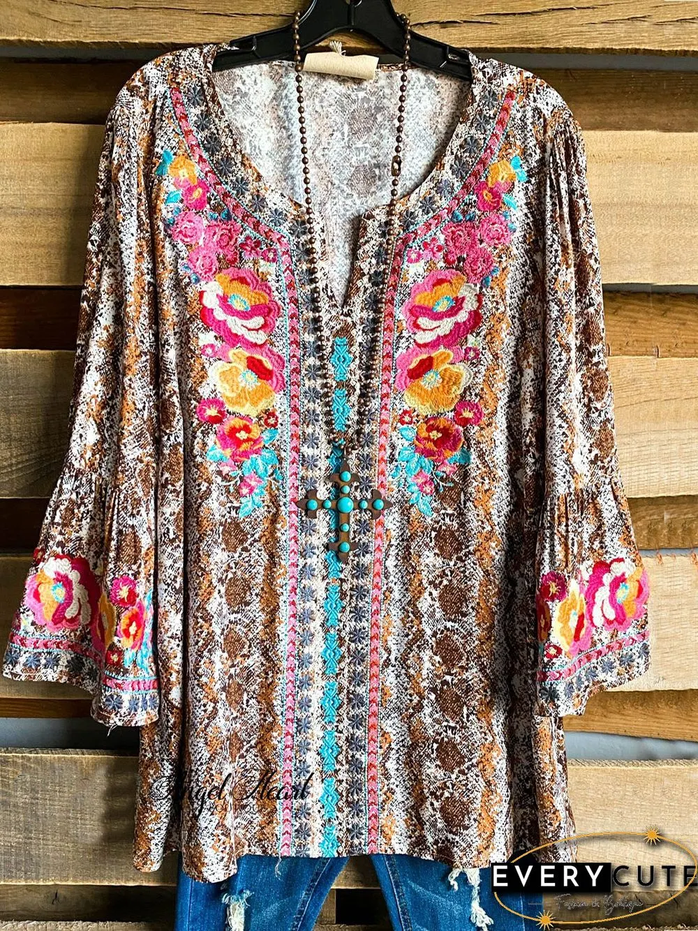 Shift Casual V Neck Floral Tops