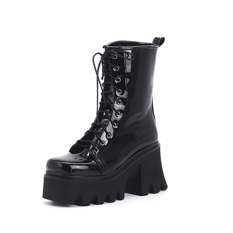GOOSHOE Lady's Boots Girl's Shoes Booty Students Lace Up Ankle Boots Thick Sole Platform