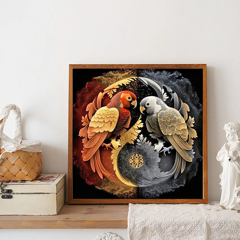 Diamond Painting - Full Round Drill - Yin Yang Parrot(Canvas|30*30cm)
