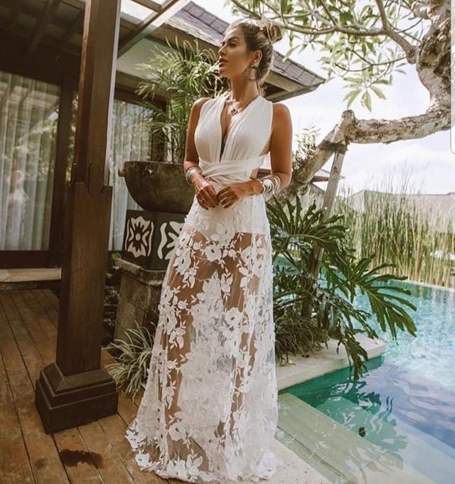 Ordifree 2022 Summer Women Sexy Long Dress Transparent White Lace Backless Sleeveless Maxi Tunic Beach Dress