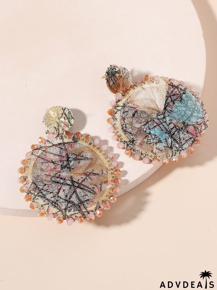 Lace & Crystal Decor Round Drop Earrings