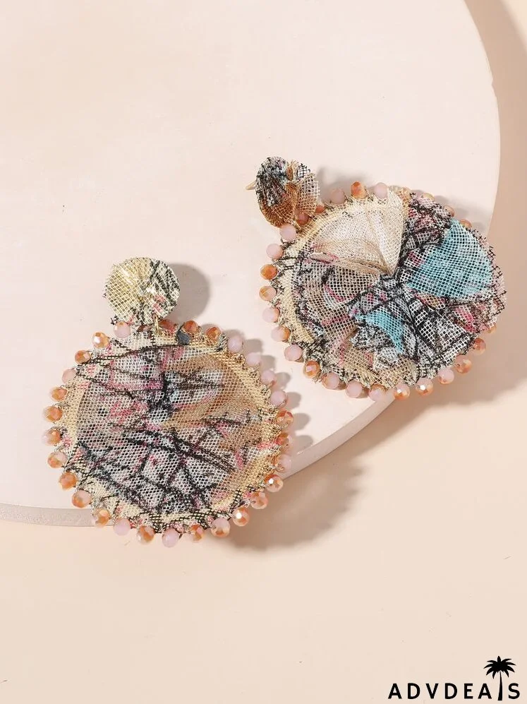 Lace & Crystal Decor Round Drop Earrings