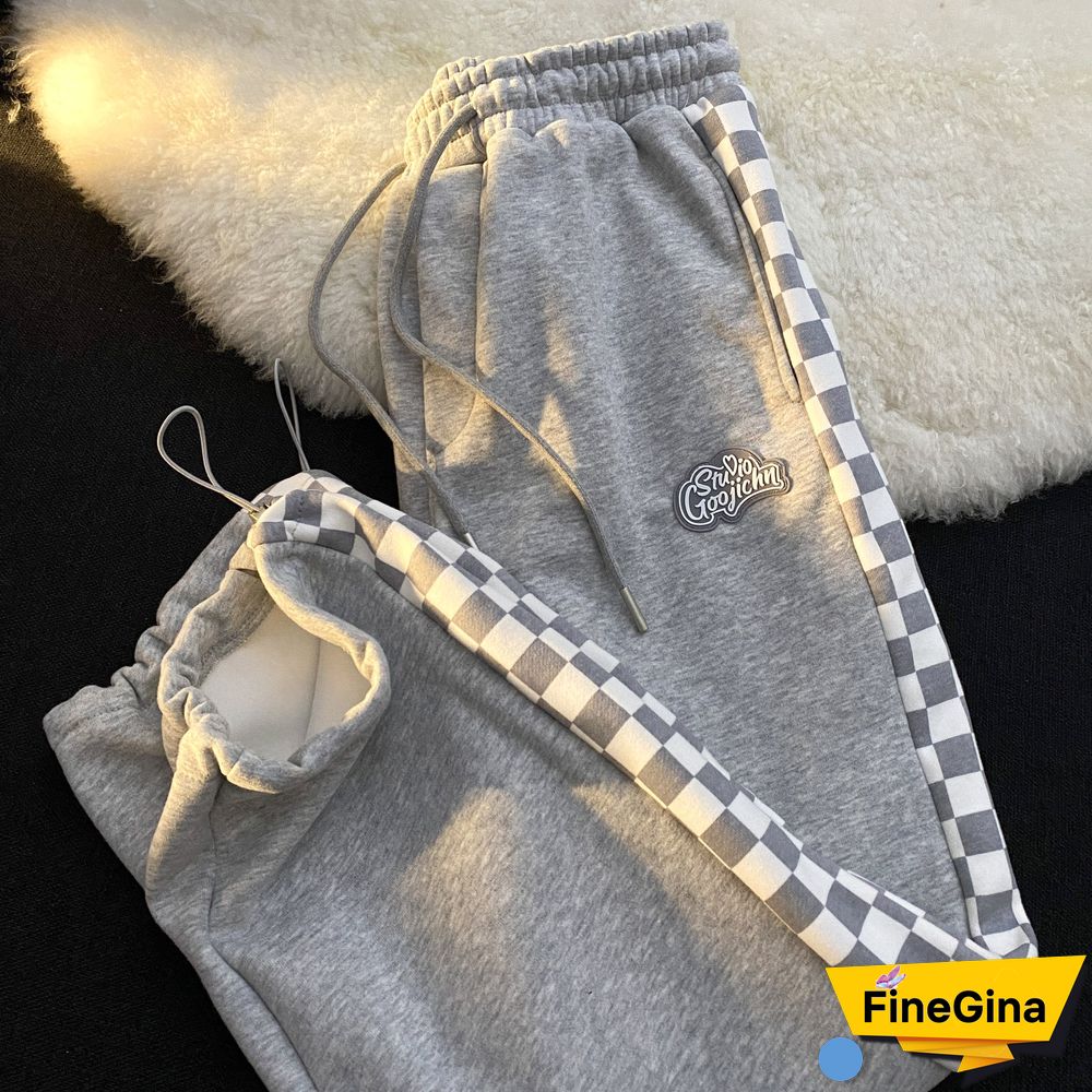 Unisex Straight Drape Side Checkerboard Casual Pants