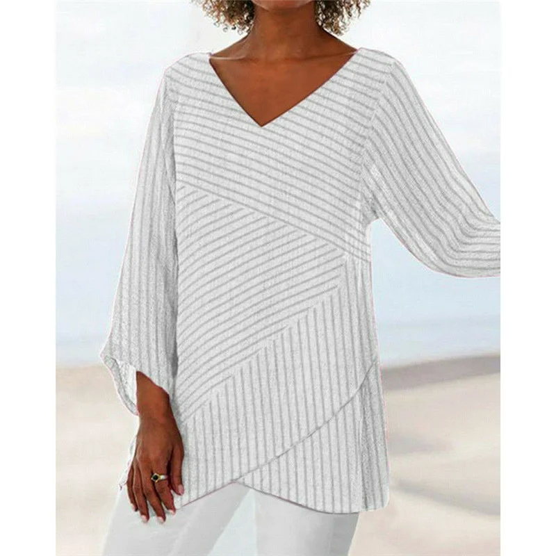 Women's Casual Striped Irregular Cross Top