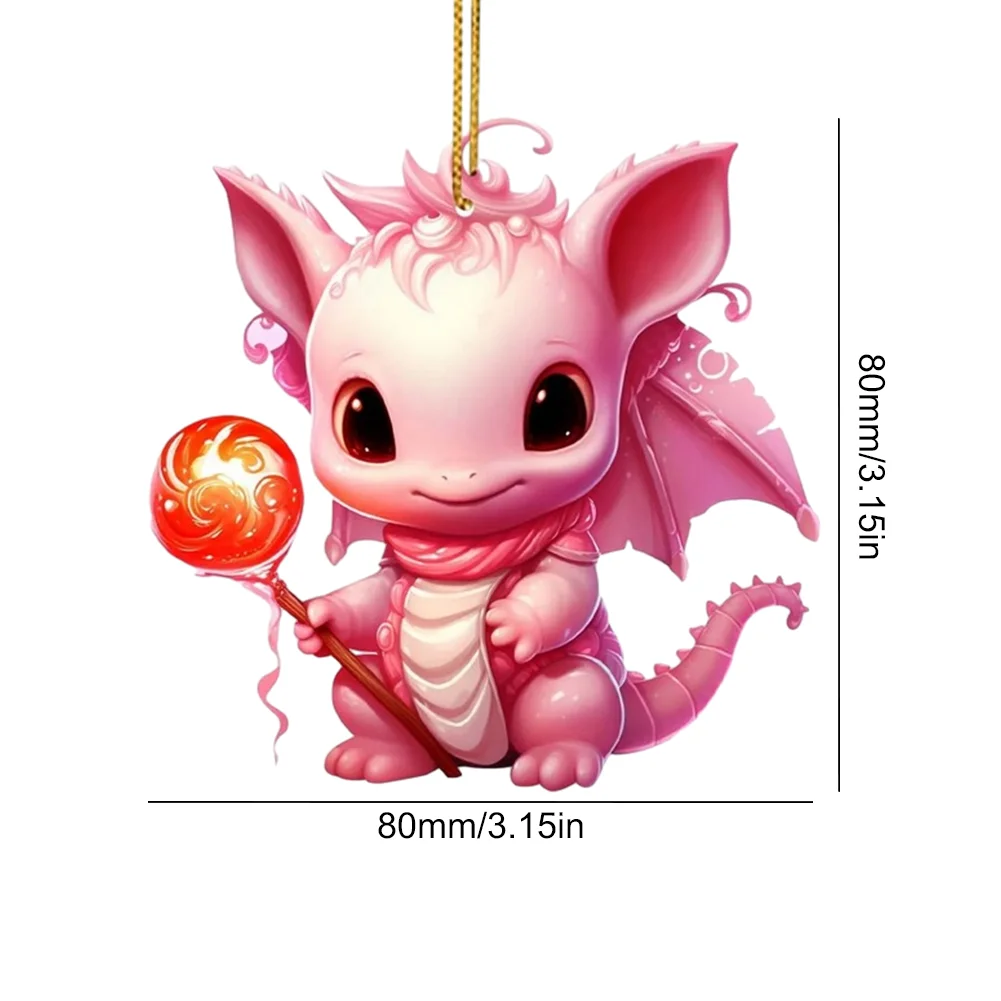 2 PCS Acrylic Pink Dinosaur 2D Flat Xmas Hanging Pendant New Year Birthday Gifts