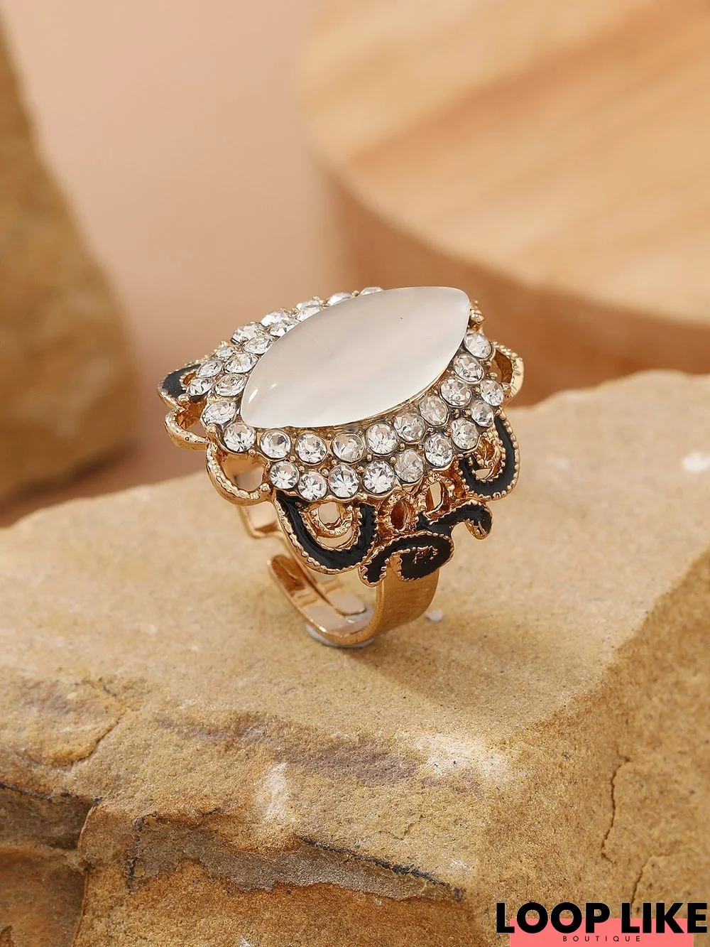 Boho Opal Ethnic Pattern Chop Ring Ethnic Vintage Jewelry