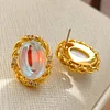 Oval Twist Flashing Design Copper Gold Plated Earrings