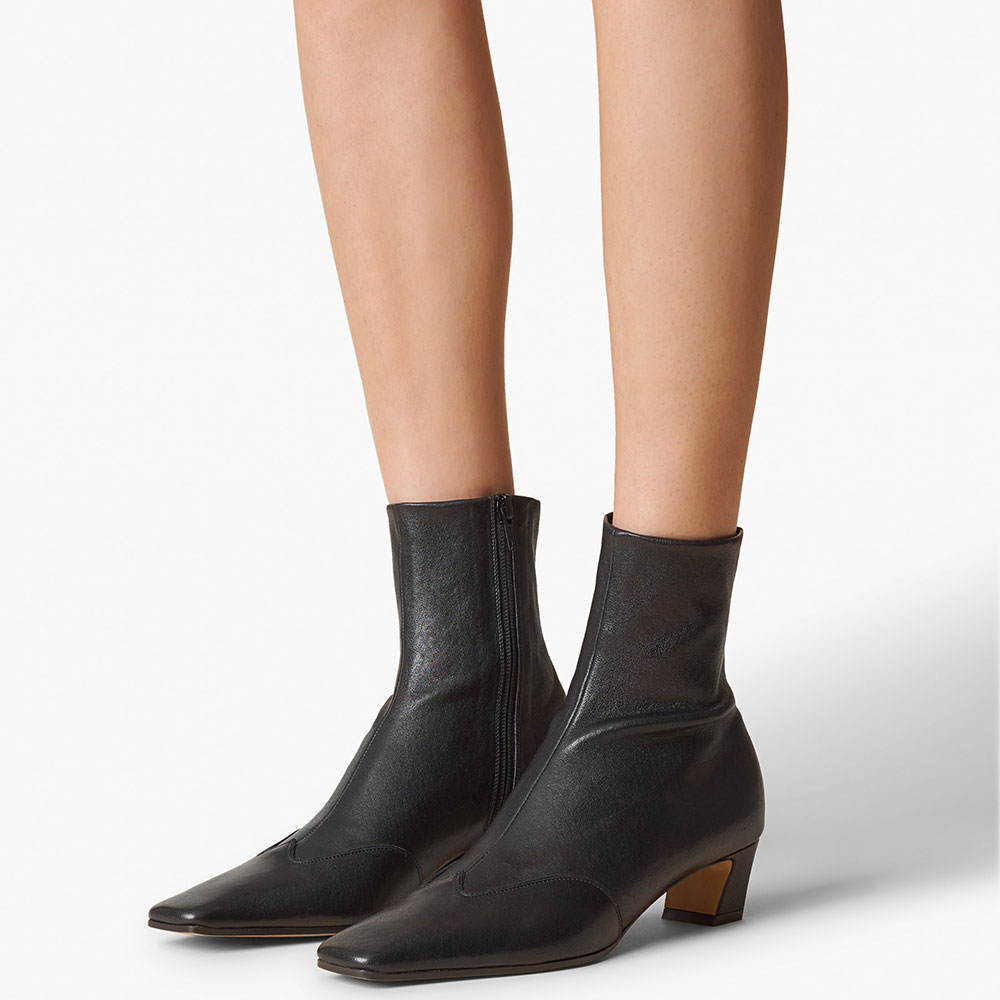 Chic Black Square Toe Low Chunky Heel Ankle Boots for Women