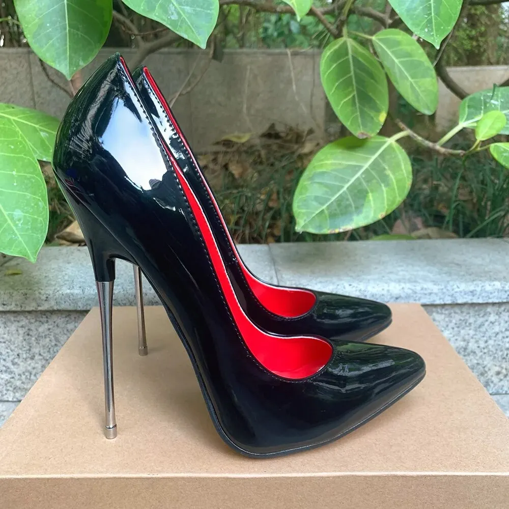 VCshoes Size46 Extreme Metal High Heels 16cm Man Stilettos Solid Apricot Women Pumps Fetish Crossdresser SM Model Unisex Shoes