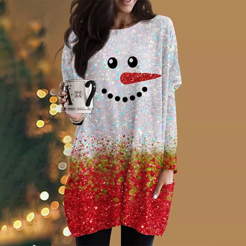 Snowman Color Block Printed Women's Dress