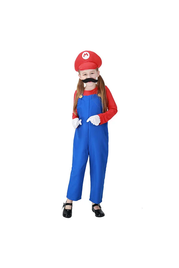 Cute Halloween Cosplay Mario Kid's Costume For Girls Red-elleschic