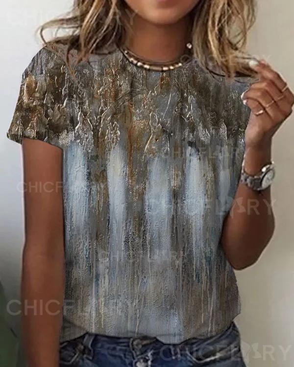 Women's  Trees Abstract Pattern Crew Neck T-shirt