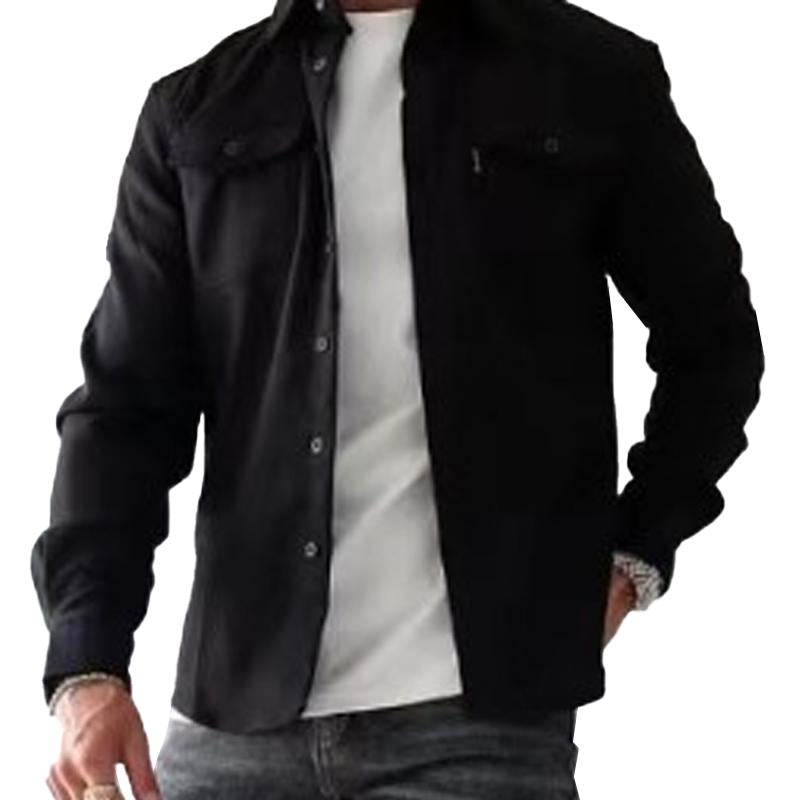 Men's Casual Brushed Solid Color Lapel Shirt Jacket 42460921X