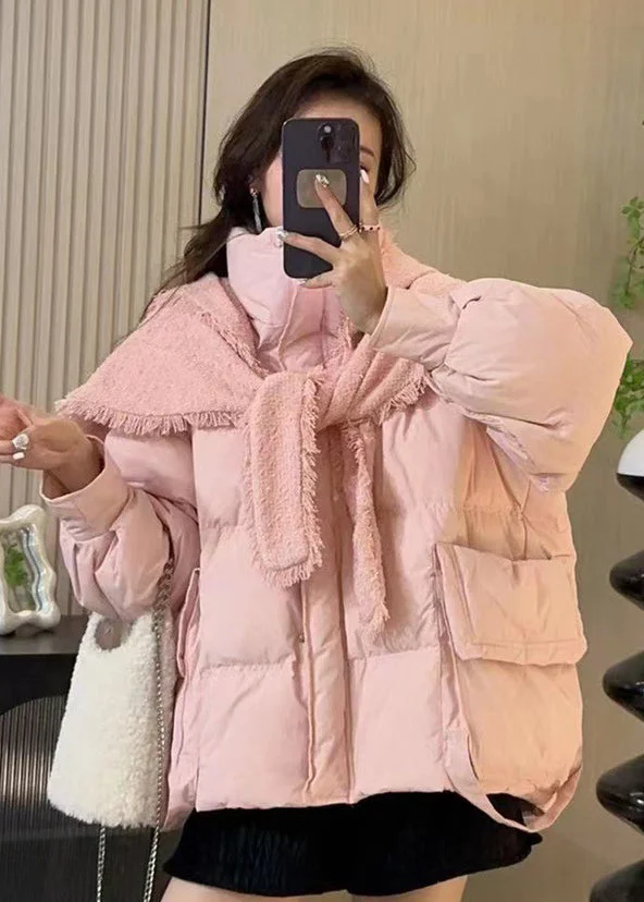 Fashionable Pink Knitted Shawl Two-Piece Duck Down Jacket Winter