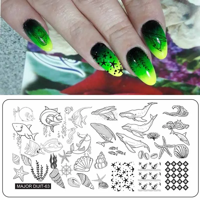 Major Dijit Nail Stamping Plates Sea Animal Flame Pattern Nail Art Design Image Plate Stencil Nails Tools For Nails-Nail Inspo
