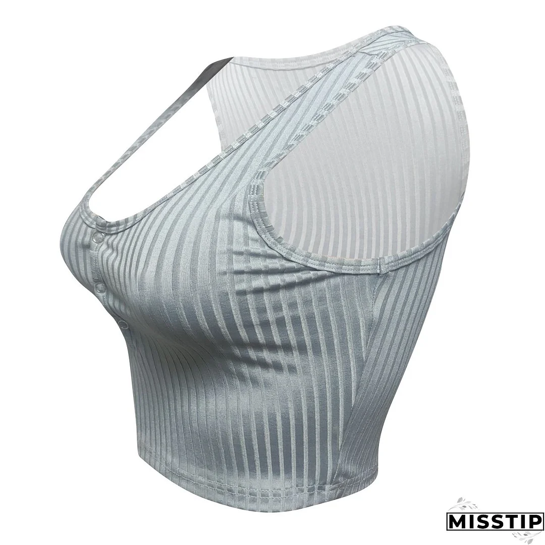 Women's Summer Casual Ribbed Tops Sexy Solid Color  Buttoned Vest