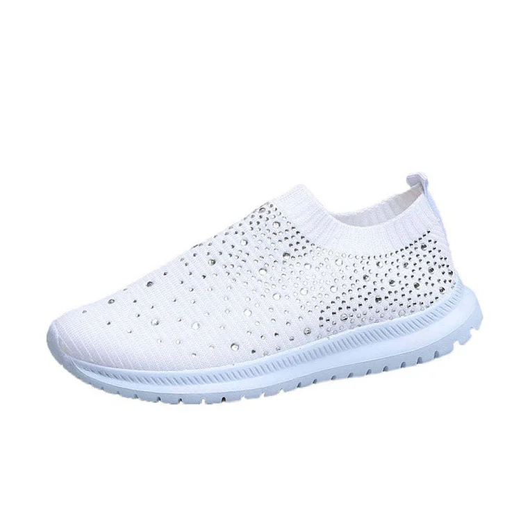 Women's Sparkle Rainbow Rhinestone Breathable Knitted Sneakers  Stunahome.com
