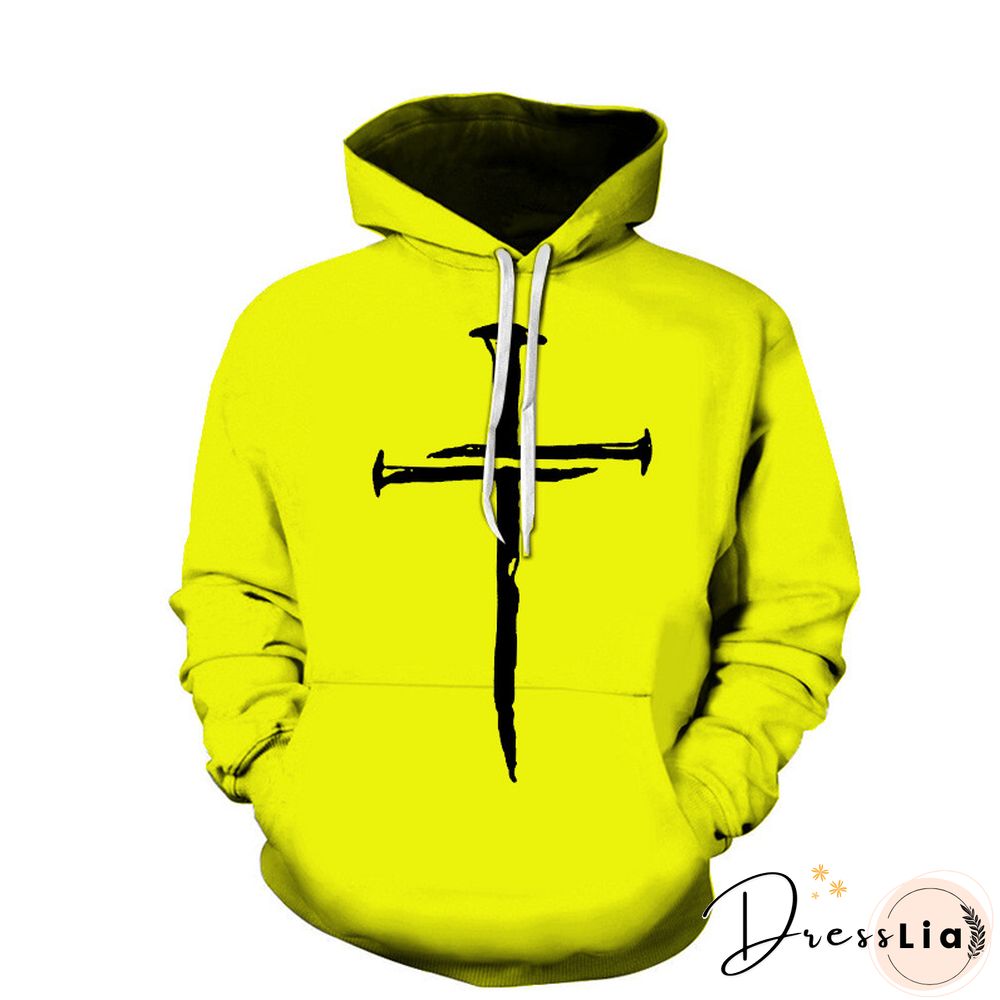 Men's Cross Printed Sports Drawstring Hoodies