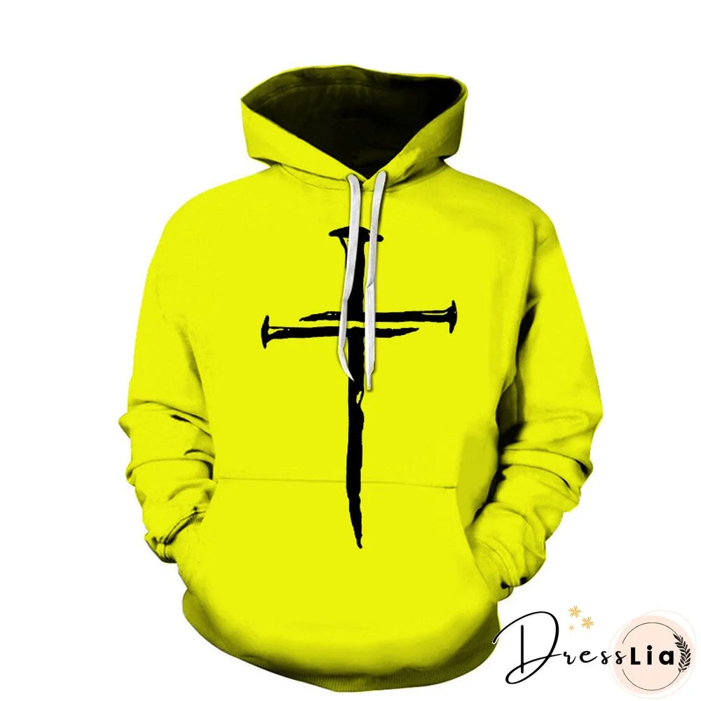 Men's Cross Printed Sports Drawstring Hoodies