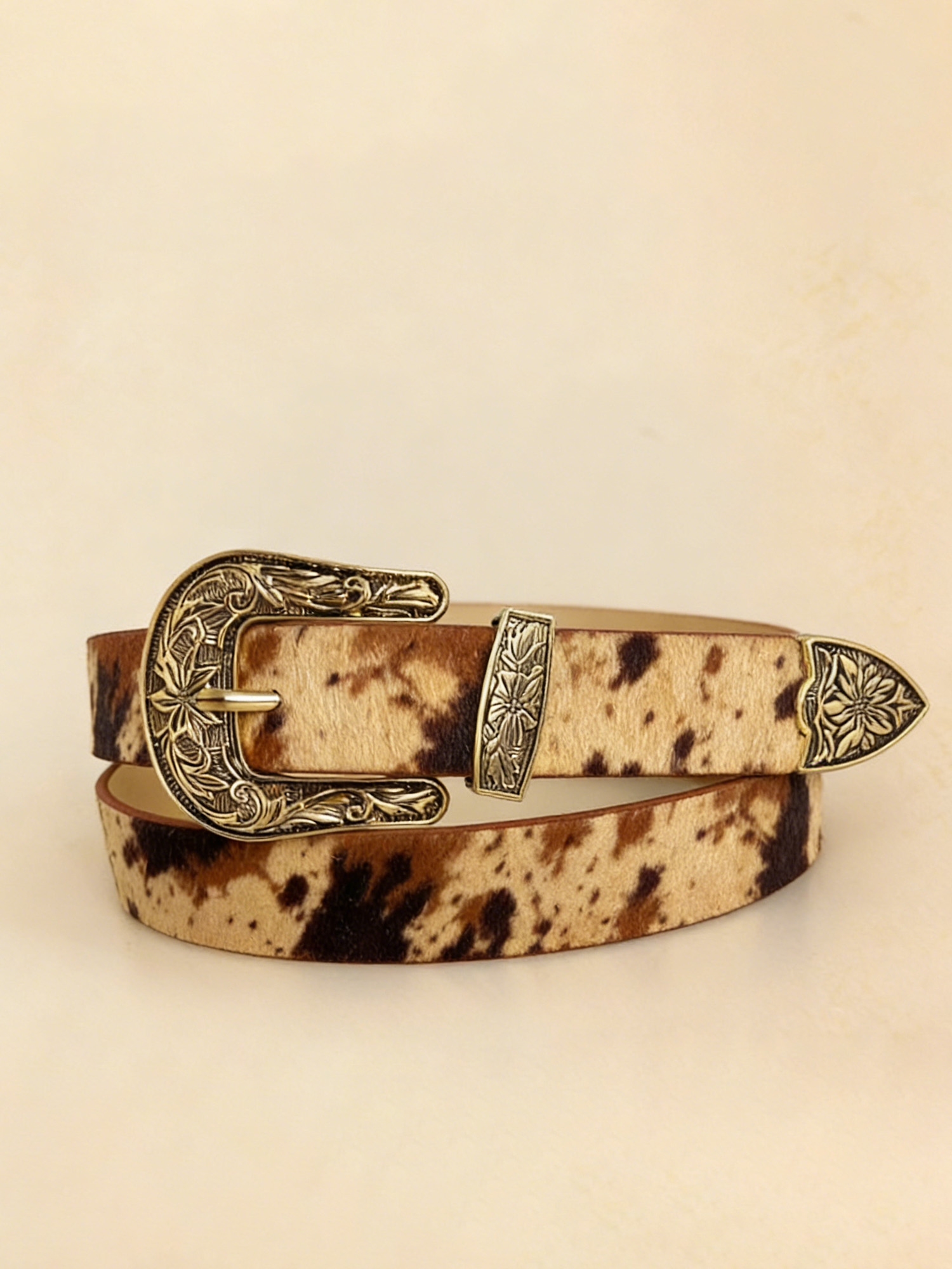Western Cowboy Buckle Cow Pattern Leather Belt DVN
