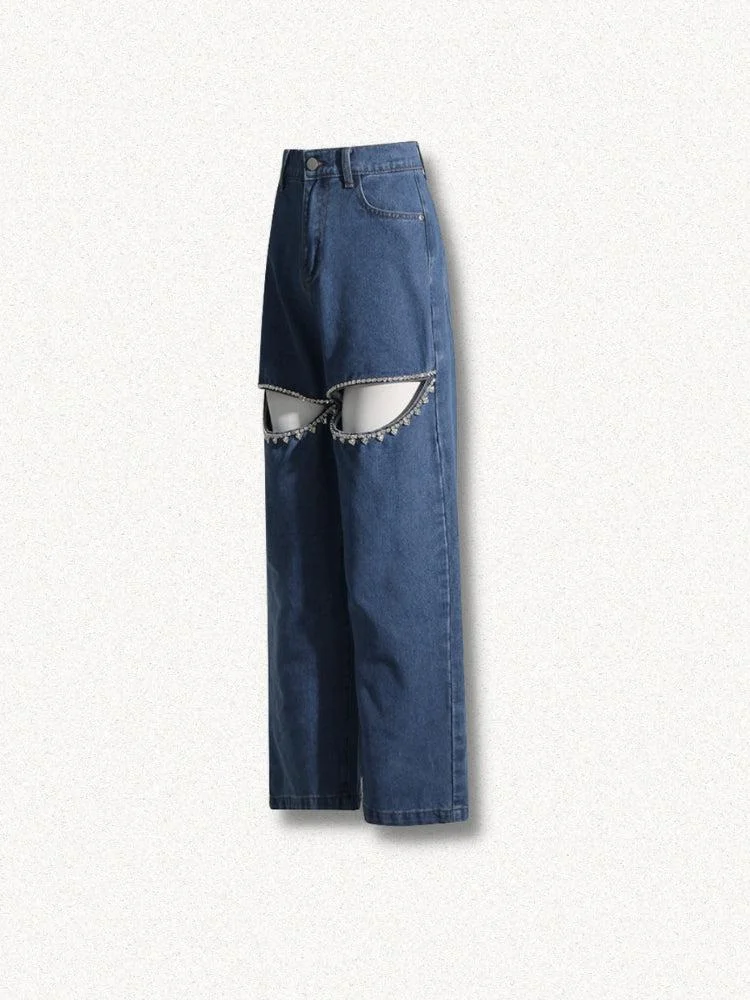 Brownm Embellished Cut-Out Jeans