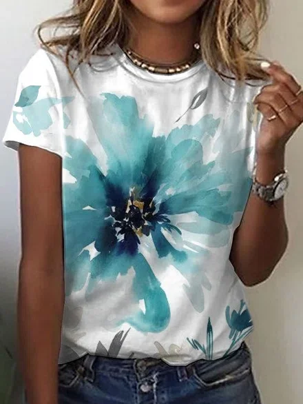 Crew Neck Floral Short Sleeve T-Shirt