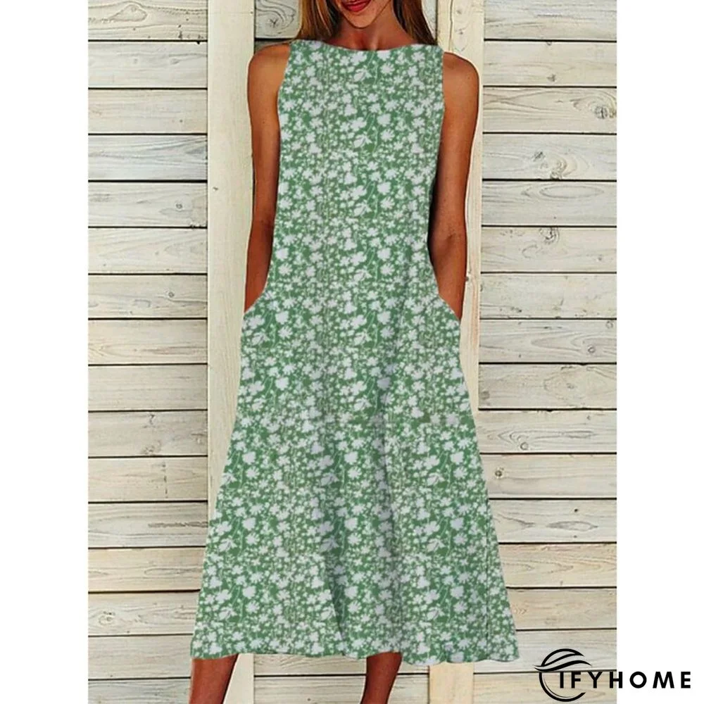 Women's Casual Dress Shift Dress Floral Dress Floral Pocket Print Crew Neck Midi Dress Active Fashion Outdoor Daily Sleeveless Loose Fit Red Blue Green Spring Summer S M L XL XXL | IFYHOME