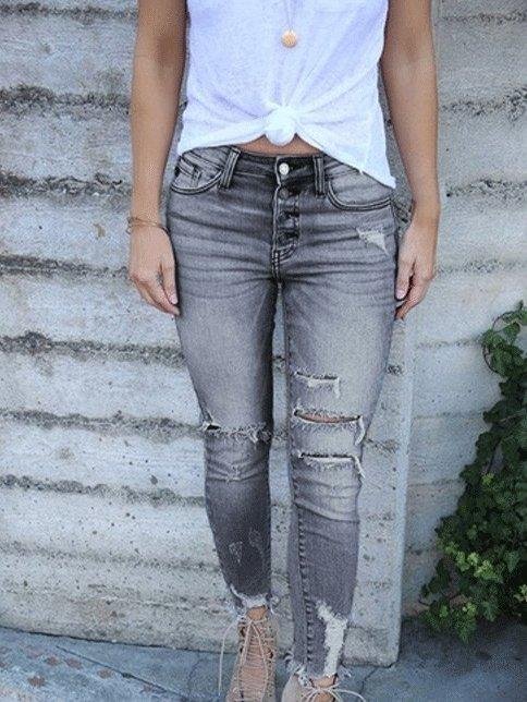 Women's Jeans Washed Ripped Slim-Fit Skinny Jeans