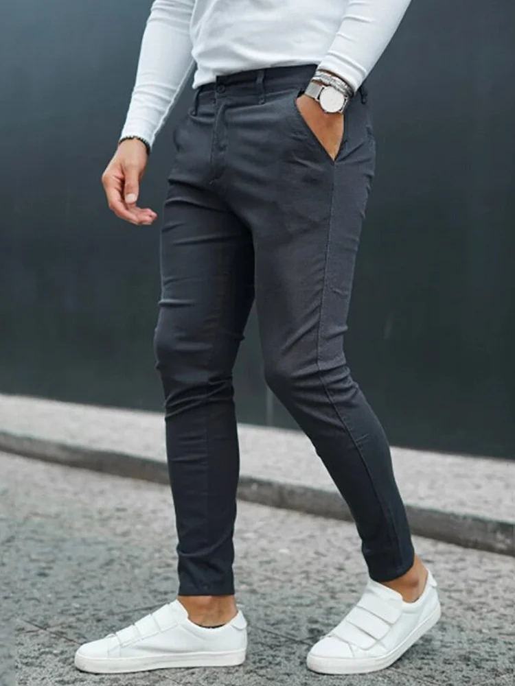 Men's Solid Color Tight Fit Casual Pants