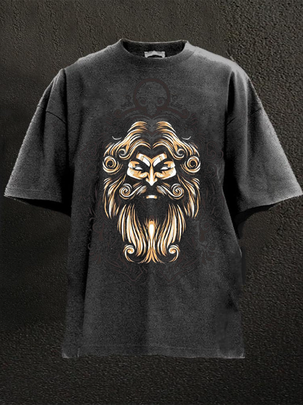 Men's Zeus Statue Head Print Cotton Washed T-Shirt